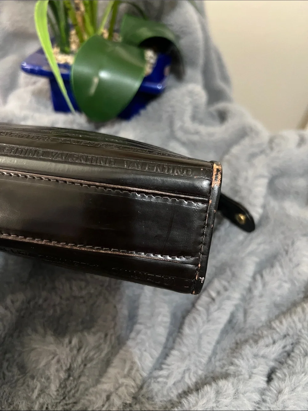 Mario Valentino Vintage Black Logo Leather Clutch GUC retail $349